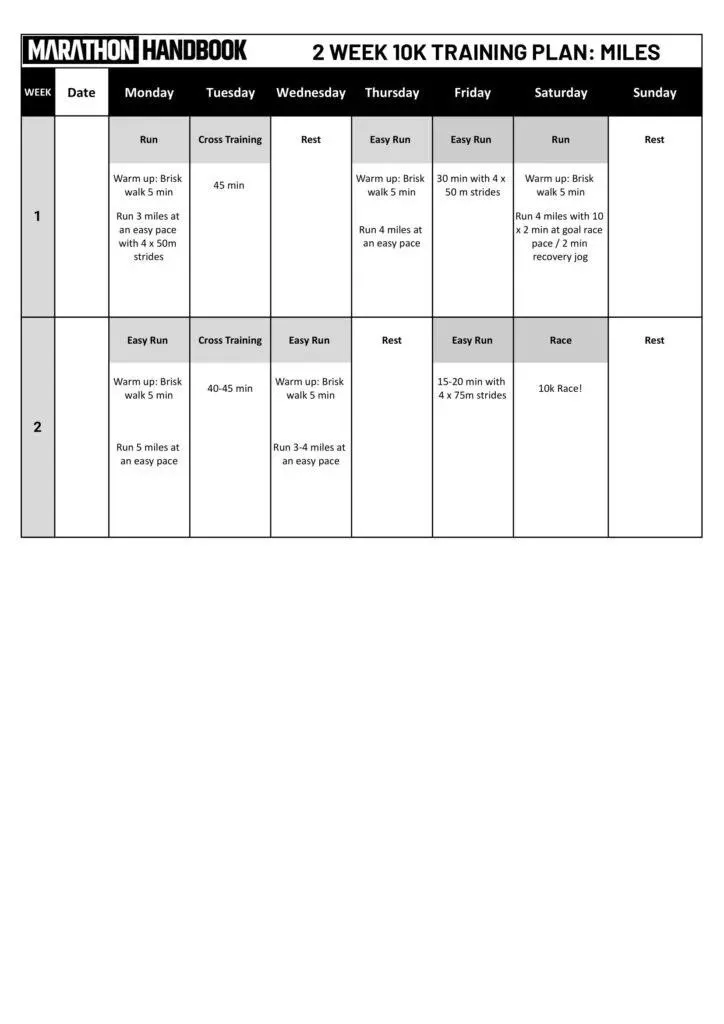 2 Week 10k Training Plan + Complete Training Guide 1