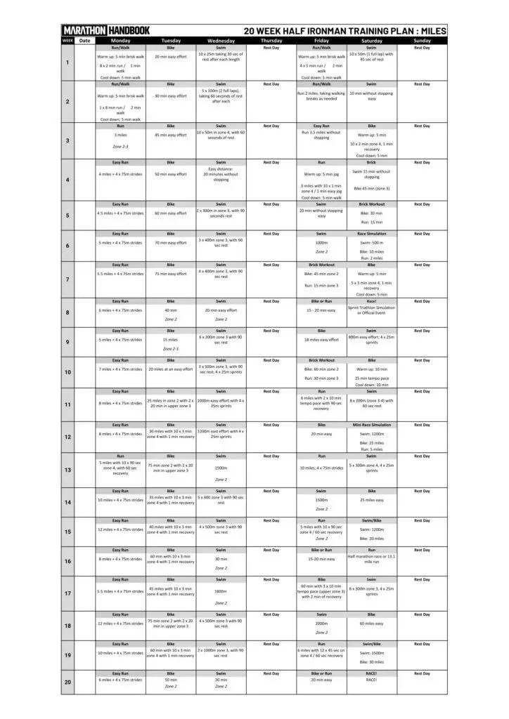 20-недельный план тренировок Half IronMan в формате PDF