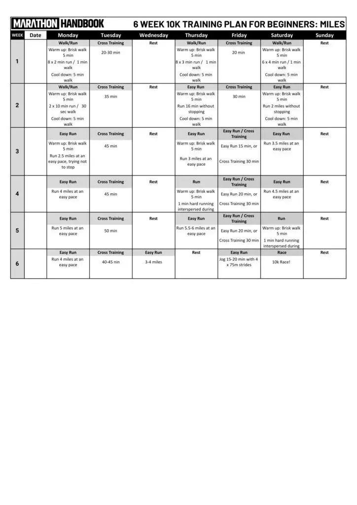 6 недельный план тренировок на 10 км + полное руководство по тренировкам 1