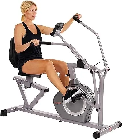 Sunny Health & Fitness Compact Performance Recumbent Bike with Dual Motion Arm Exercisers